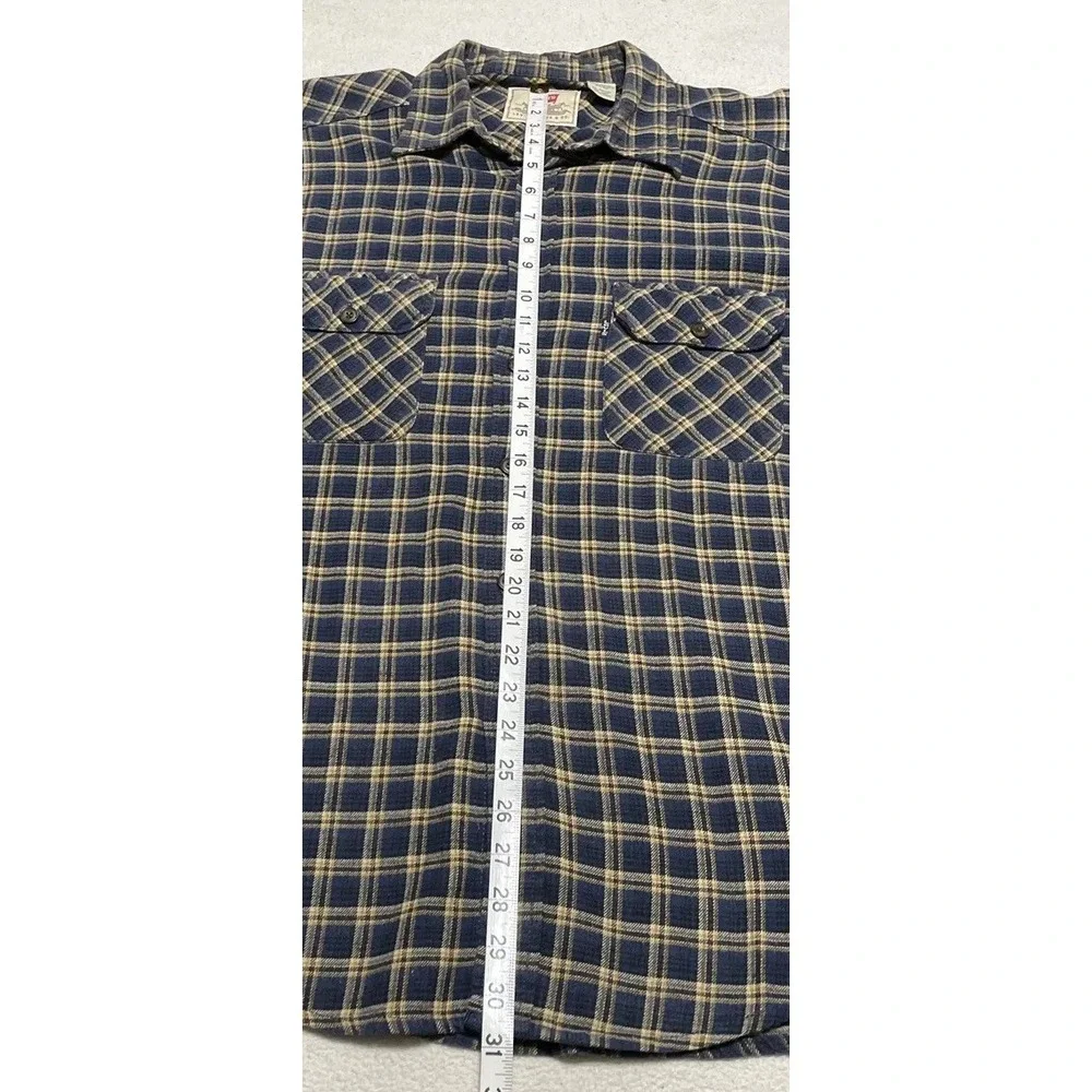Mens Levis Flannel Shirt Size Large Blue Plaid Long Sleeve Pockets Button Up